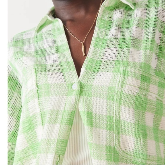 Urban Outfitter OUT FROM DOWN UNDER Green White Checkered Button Front Shirt XS - Picture 12 of 12